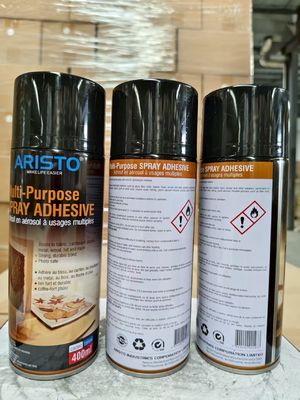 Adhesivo en aerosol multiusos transparente con menos del 30% de contenido de COV en latas de 350 g y volumen de 500 ml