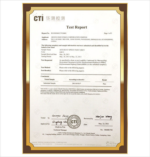 China Aristo Industries Corporation Limited Certificaciones